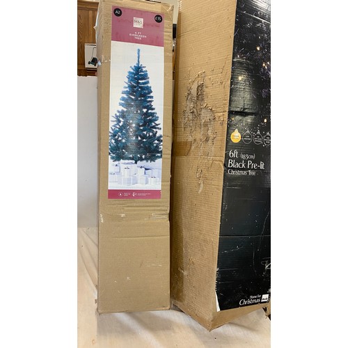 191 - 2 Boxed 6ft Christmas trees includes black pre lit tree and evergreen tree