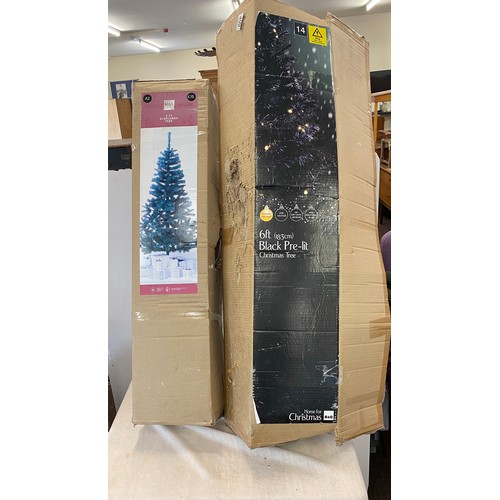 191 - 2 Boxed 6ft Christmas trees includes black pre lit tree and evergreen tree