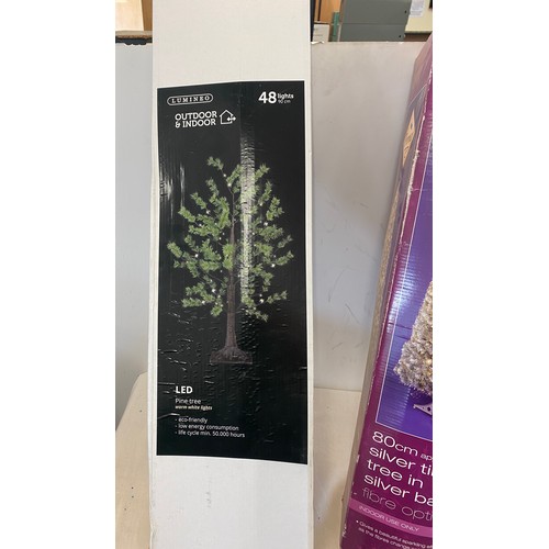 209 - Boxed Premier 80cm silver tinsel tree and a LED outdoor tree