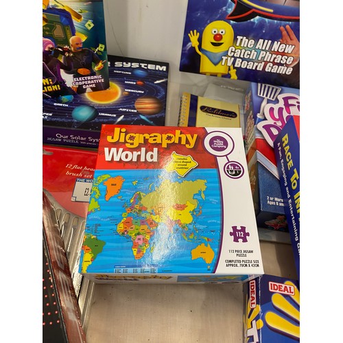 174 - Selection of Boxed games includes Bank Attack, Think words, catch phrase, books, teddies etc