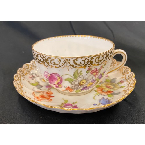 11 - Hand painted Dresden porcelain cup and saucer