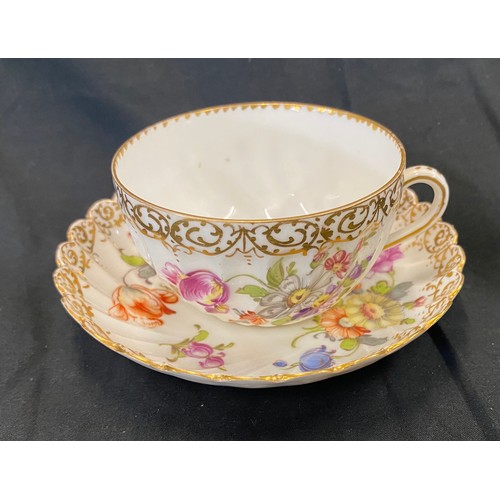 11 - Hand painted Dresden porcelain cup and saucer