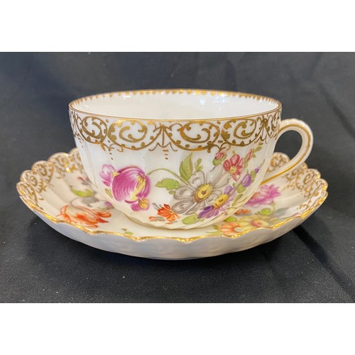 11 - Hand painted Dresden porcelain cup and saucer