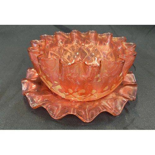 15 - Victorian Steven and Williams threaded glass bowl and stand