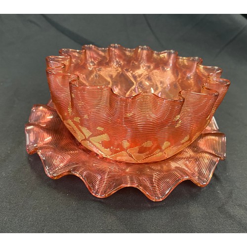 15 - Victorian Steven and Williams threaded glass bowl and stand