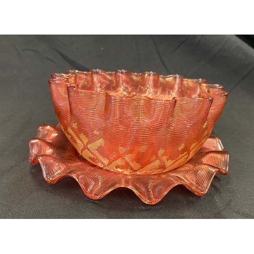 15 - Victorian Steven and Williams threaded glass bowl and stand