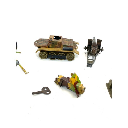 21 - Small quantity of vintage tin plate toys including a tank a/f