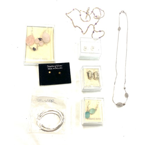 593 - Selection of assorted jewellery includes silver necklaces, silver earrings, 9ct gold faux pearl earr... 