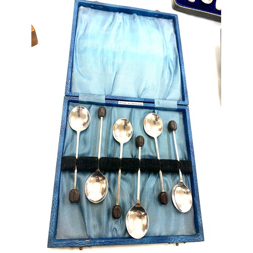 132 - Cased Antique tea spoon set, sugar tongues do not match spoons but are silver and a Cased antique si... 