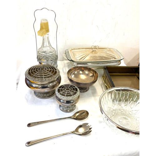 273 - Selection silver plat items to include decanters, salad serving spoons, bowls, dishes etc