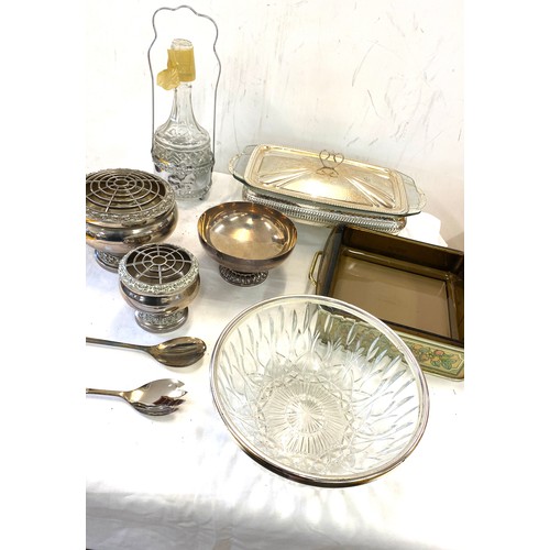 273 - Selection silver plat items to include decanters, salad serving spoons, bowls, dishes etc