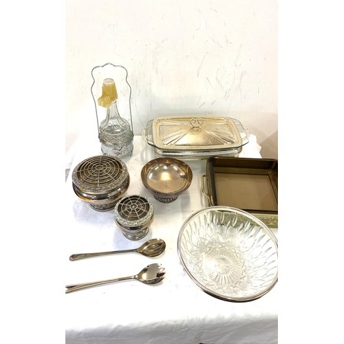 273 - Selection silver plat items to include decanters, salad serving spoons, bowls, dishes etc