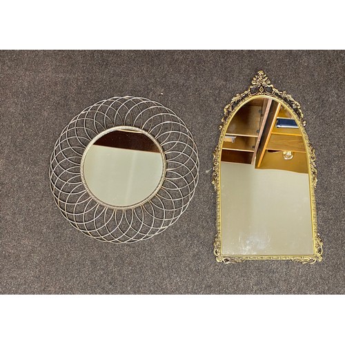 28 - 2 Brass framed mirrors, largest mirrors measures approximately 26 inches by 14 inches