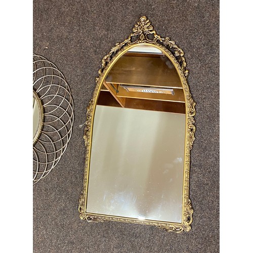 28 - 2 Brass framed mirrors, largest mirrors measures approximately 26 inches by 14 inches