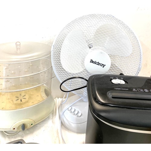 258 - Selection of electrical items to include steamer, radio, fan, shredder etc