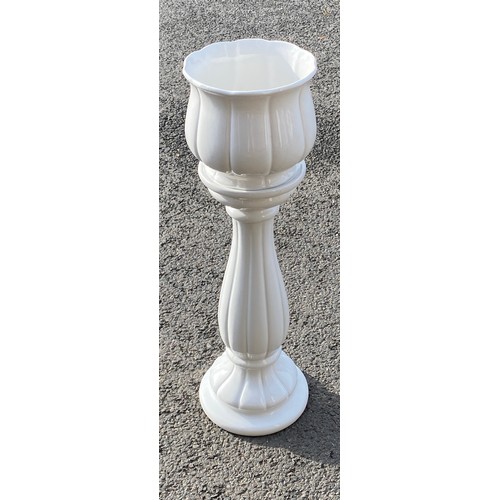 205 - Ceramic white jardiniere measures approx 29 inches tall