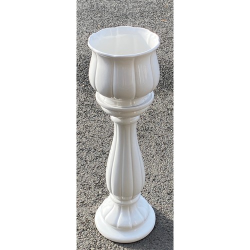 205 - Ceramic white jardiniere measures approx 29 inches tall