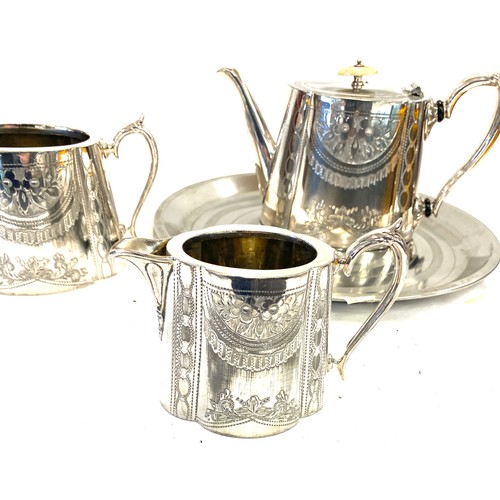 117 - Silver plated tea set to include teapot, milk jug and sugar bowl