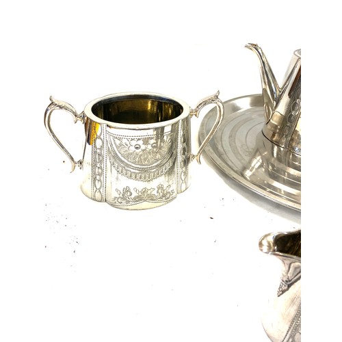 117 - Silver plated tea set to include teapot, milk jug and sugar bowl