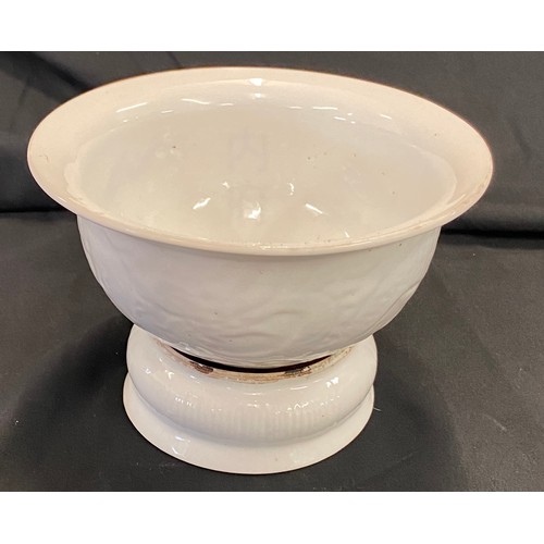 34 - Iridescent small white bowl with dragon detailing with stand, approximate measurements: Height 4 inc... 