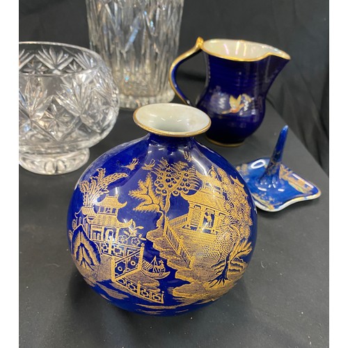 266 - Antique A G Harley Jones Wilton Ware Cobalt Blue Gold squat vase, selection of Noritake pieces large... 