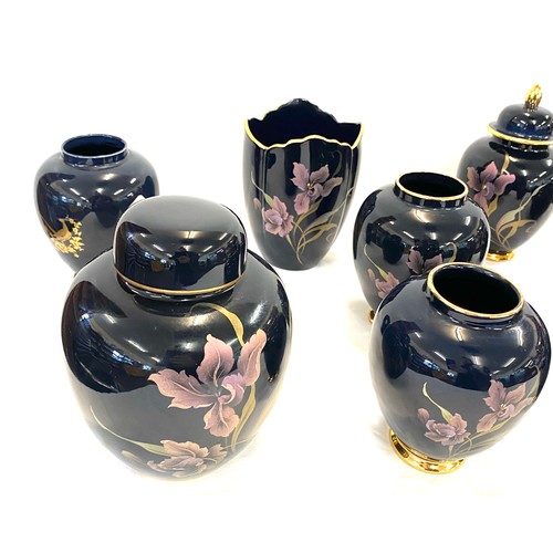 72 - Selection of dark blue Carltonware pottery to include ginger jars, vases etc