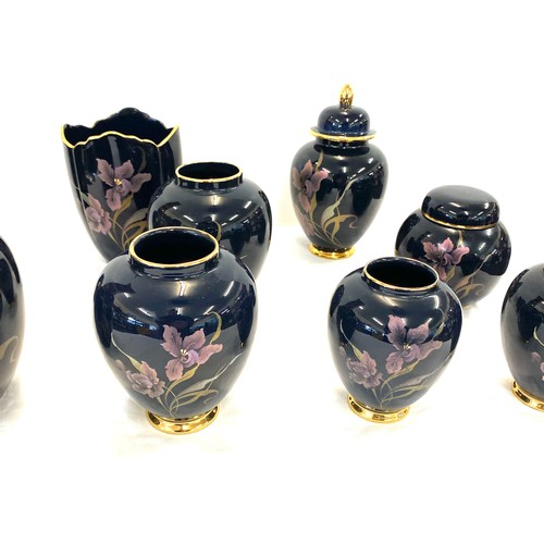 72 - Selection of dark blue Carltonware pottery to include ginger jars, vases etc