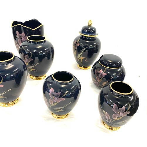 72 - Selection of dark blue Carltonware pottery to include ginger jars, vases etc