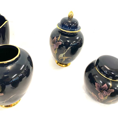 72 - Selection of dark blue Carltonware pottery to include ginger jars, vases etc