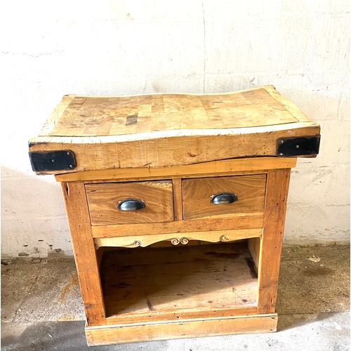 357 - Antique butchers block/ small kitchen island measures approx 36 inches tall 36 inches wide 24 inces ... 