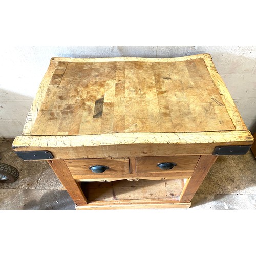 357 - Antique butchers block/ small kitchen island measures approx 36 inches tall 36 inches wide 24 inces ... 