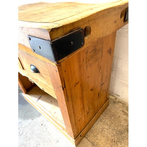 357 - Antique butchers block/ small kitchen island measures approx 36 inches tall 36 inches wide 24 inces ... 