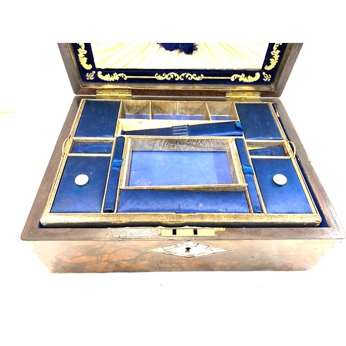 47 - Antique walnut inlaid jewellery box measures approx 5 inches tall 12 inches wide 9 inches depth