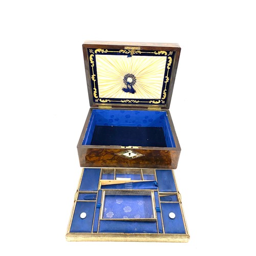 47 - Antique walnut inlaid jewellery box measures approx 5 inches tall 12 inches wide 9 inches depth