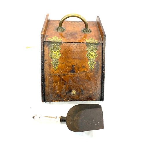 218 - Antique wooden coal box with shovel