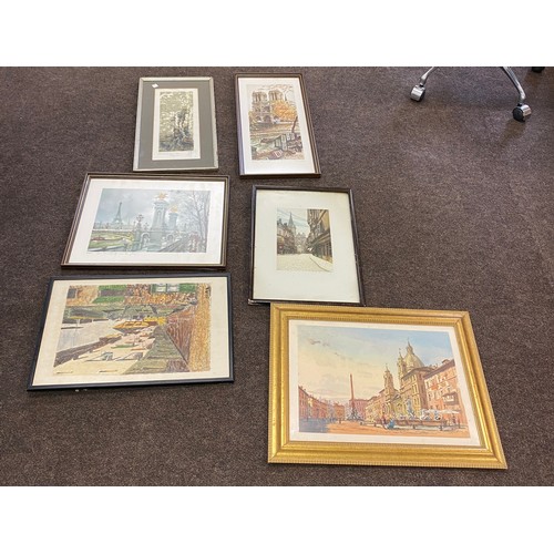 44 - Collection of French scene pictures and other continental scenes largest one measures approx 22 inch... 