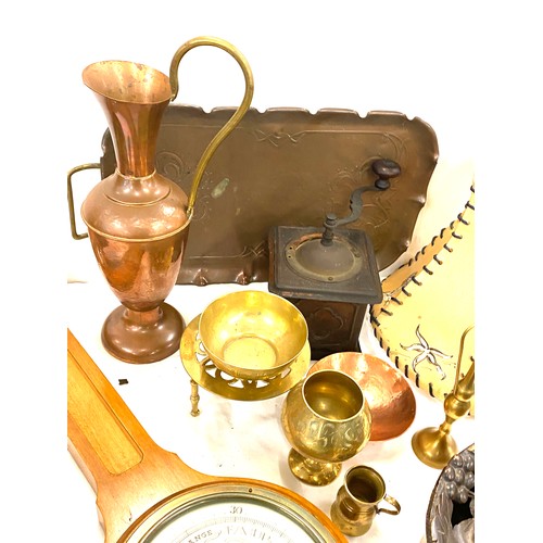 260 - Collection of brass and copper items to include jugs, trays, goblets etc