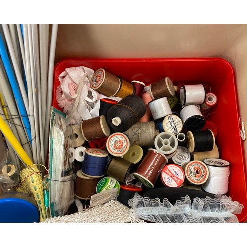 246 - Selection of sewing items to include portable sewing machines, pins, cotton etc and 1980's knitting ... 