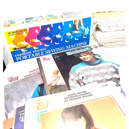 246 - Selection of sewing items to include portable sewing machines, pins, cotton etc and 1980's knitting ... 