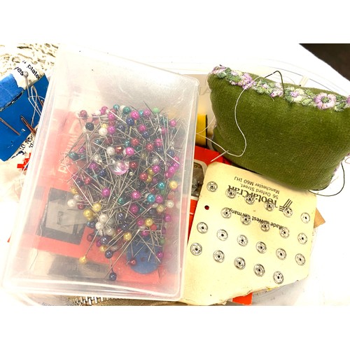 246 - Selection of sewing items to include portable sewing machines, pins, cotton etc and 1980's knitting ... 