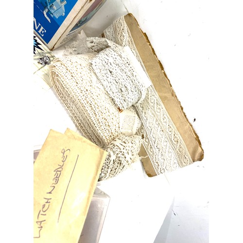 246 - Selection of sewing items to include portable sewing machines, pins, cotton etc and 1980's knitting ... 