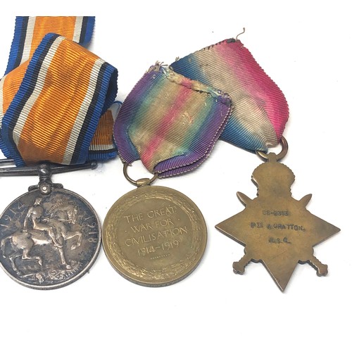 76 - ww1 mons star trio medals to ss-9313 pte a.gratton a.s.c