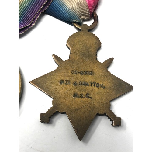 76 - ww1 mons star trio medals to ss-9313 pte a.gratton a.s.c