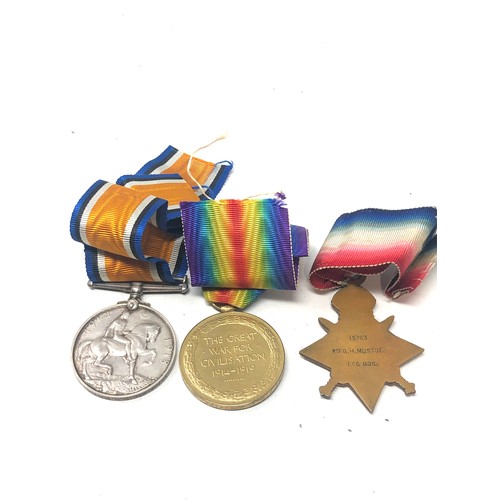 79 - ww1 mons star trio medals to 15763 pte g.h mustoe grenadier gds