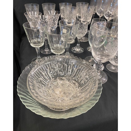 254A - Large selection of assorted glassware includes manchester city glass, bowls etc