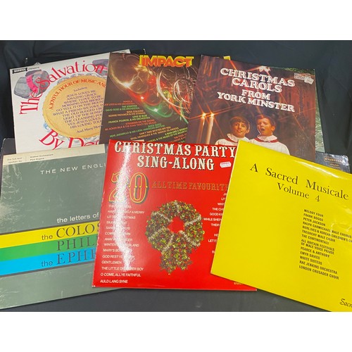 202 - Selection of vintage records includes Jim reeves, christmas carols, the very best of brass