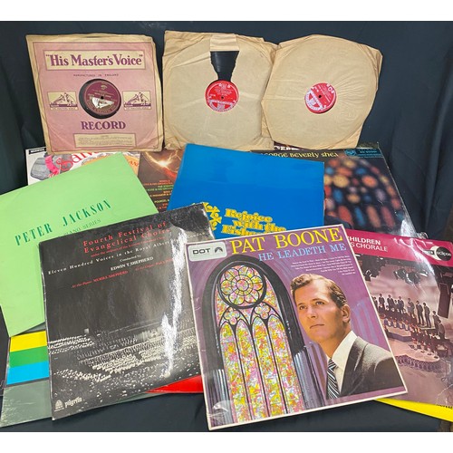 202 - Selection of vintage records includes Jim reeves, christmas carols, the very best of brass