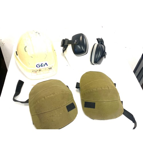240 - 2 Hard hats, knee pads and a pair of sound blockers