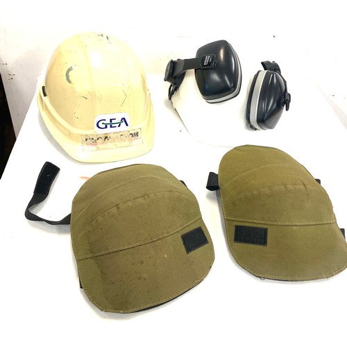 240 - 2 Hard hats, knee pads and a pair of sound blockers