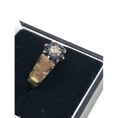 240 - 9ct gold vintage diamond & sapphire cluster dress ring (3.6g)